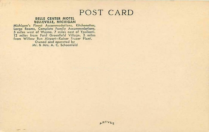 Belle Center Motel (De Swan Village Motor Inn) - Old Postcard